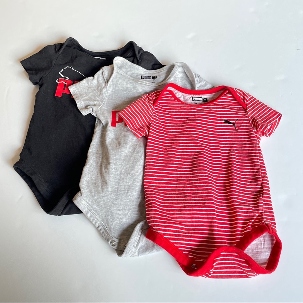 Puma Red & Black Logo Bodysuit Set - Infant